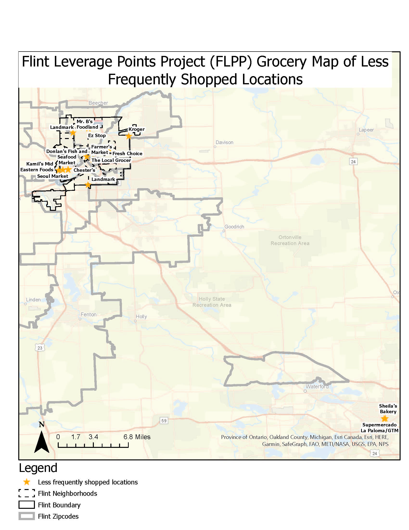 All less frequently shopped locations grocery map